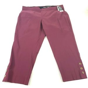 Roz & Ali Pants Button Crop Ankle Pull On Stretch